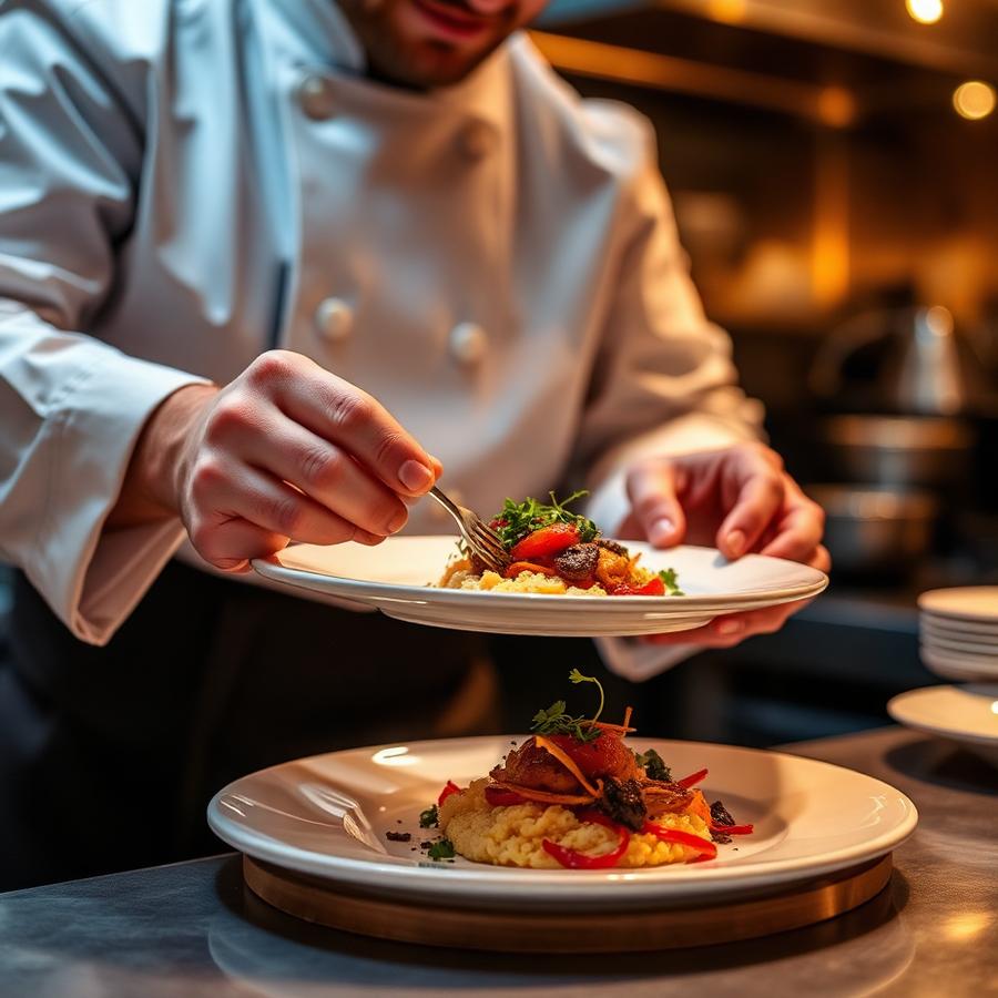 Chef profesional menyiapkan hidangan